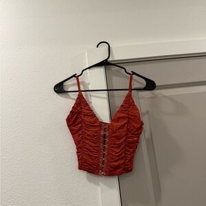 Tiger Mist Ruched Red/Burnt Orange Crop Top